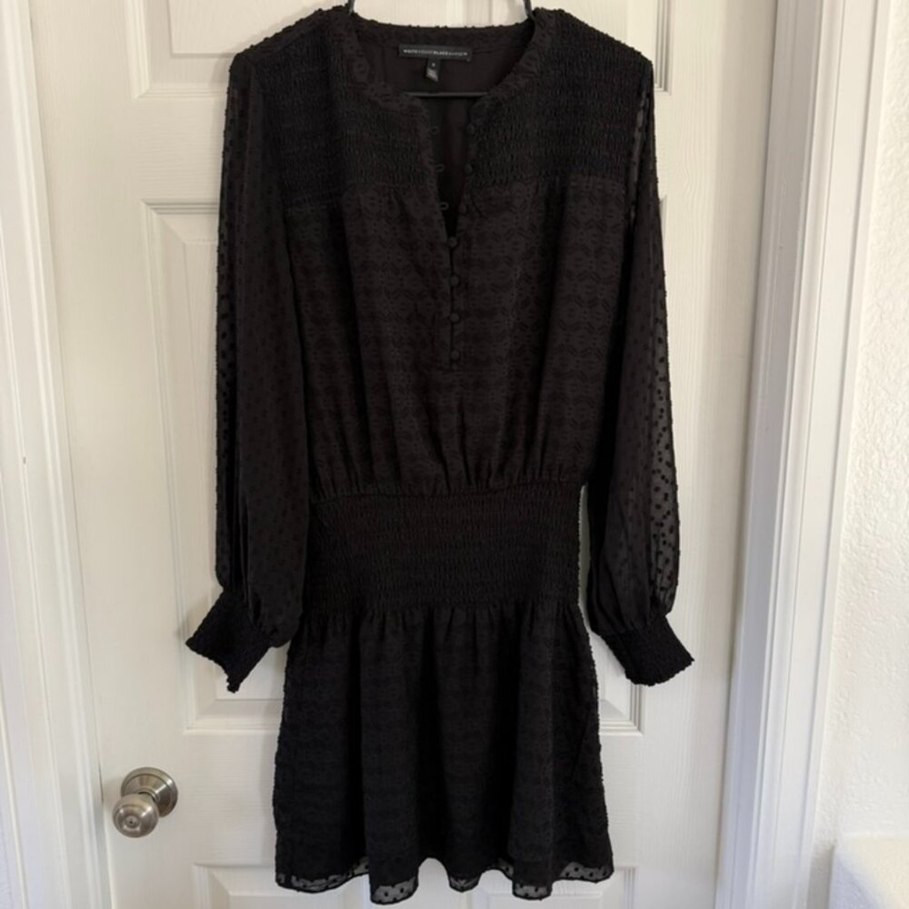 White House Black Market Black Mini Dress Long Sleeves Sheer